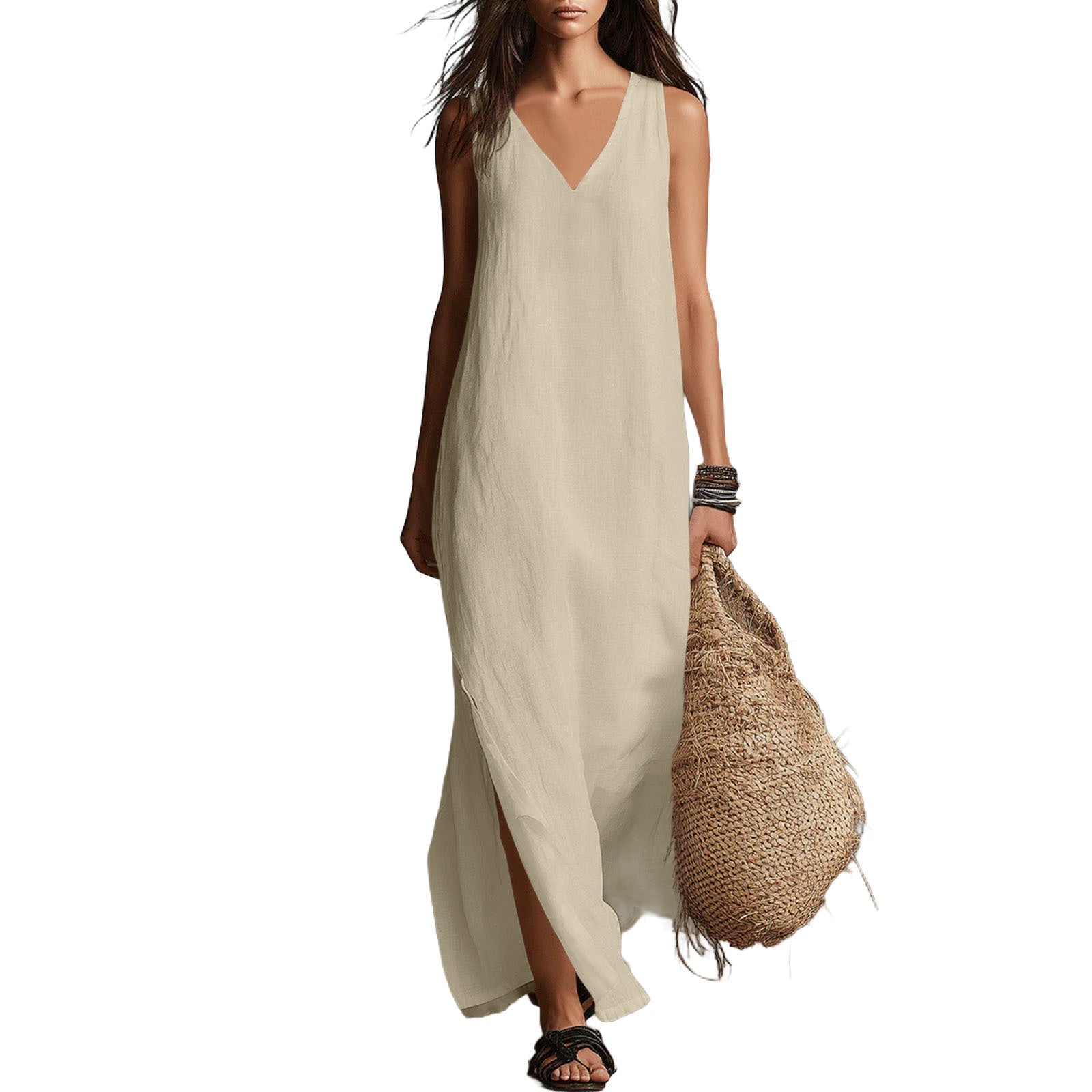 Sleeveless Cotton-Linen Long Dress