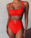 High-Waist Rhinestone Two-Piece Bikini Set
