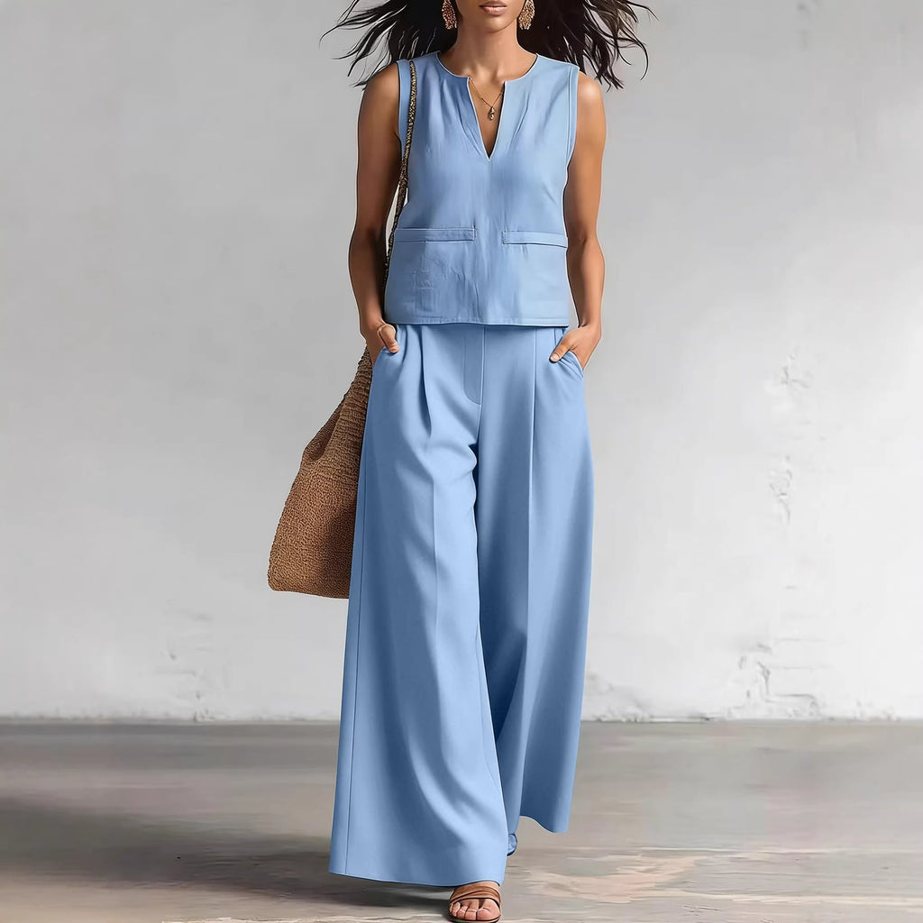 Vest And Wide-leg Pants Set