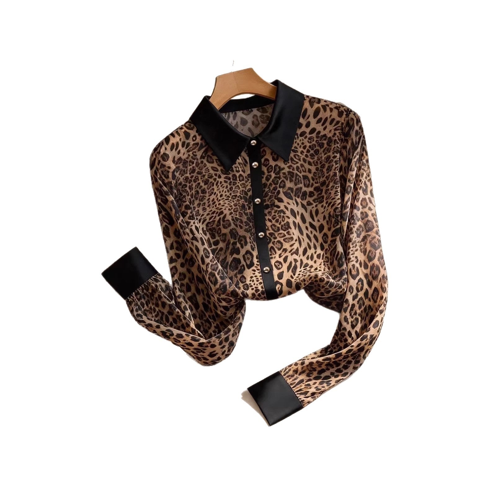 Leopard-Print Loose Button-Up Blouse
