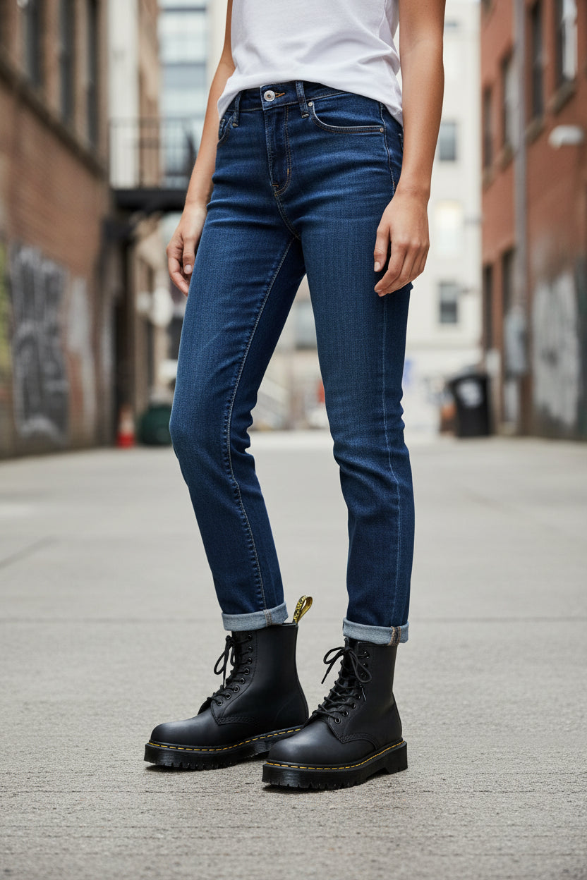Full-Grain Leather Lace-Up Block Heel Boots