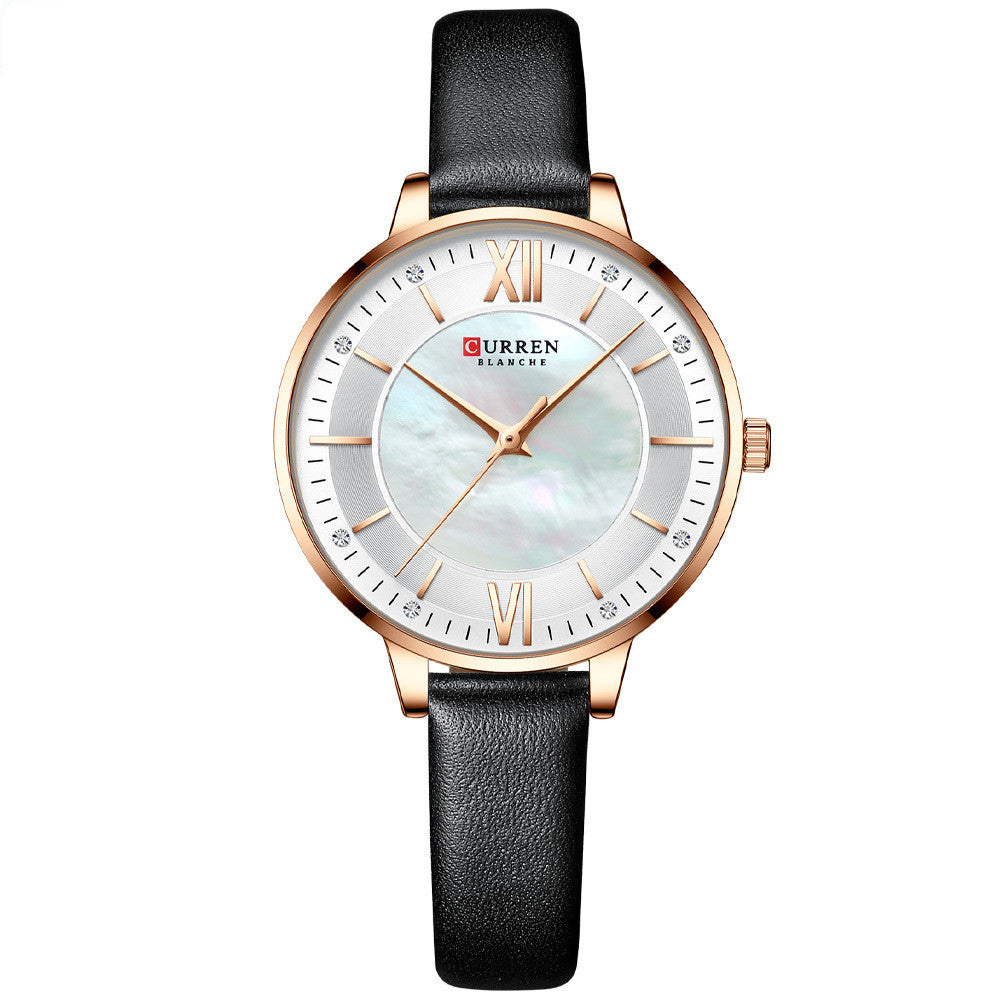 Women's Rose Gold Quartz Watch with Leather Strap