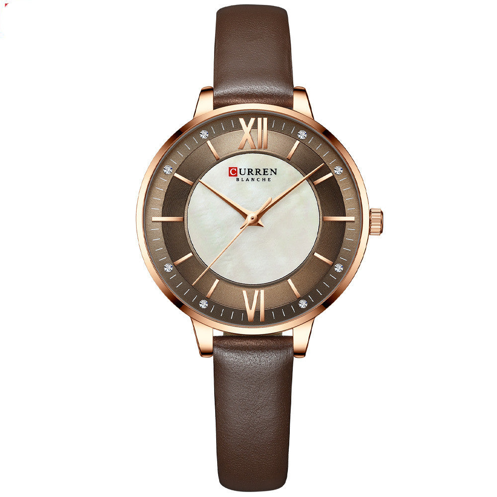Women's Rose Gold Quartz Watch with Leather Strap