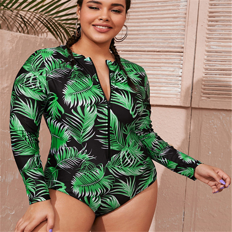 Long-Sleeve Zippered One-Piece Swimsuit