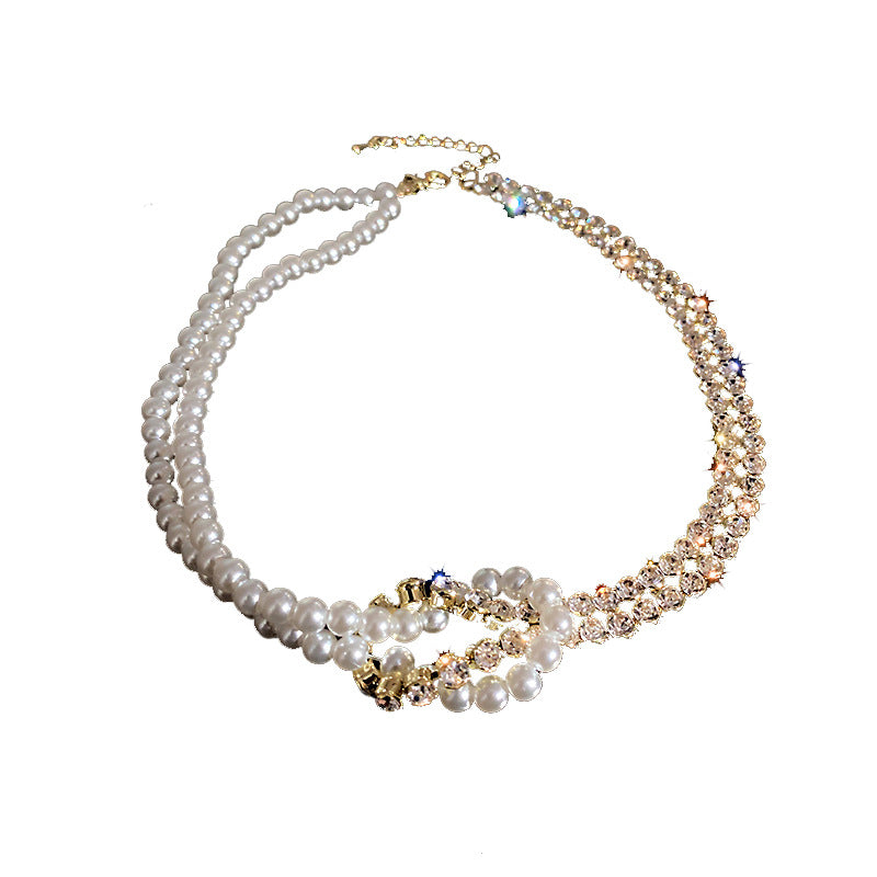 Women's Gold Multi-Layer Pearl & Rhinestone Choker Necklace