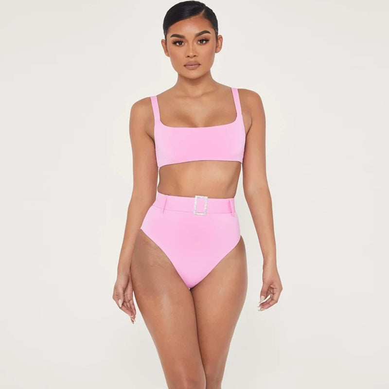 High-Waist Rhinestone Two-Piece Bikini Set