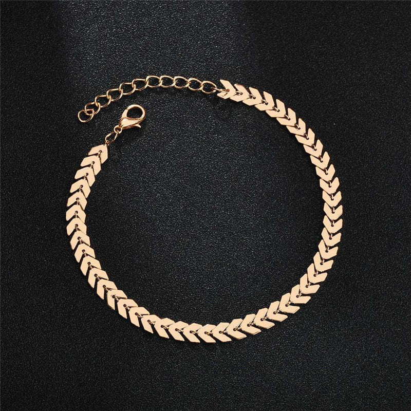Double Layer Fishbone Chain Anklet