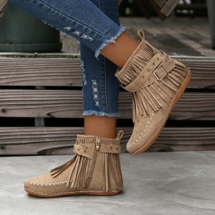 Fleece-Lined Flat Sole Tassel Footwear