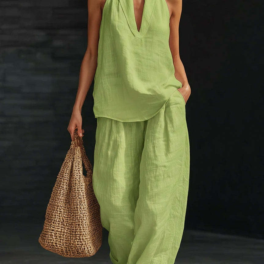 V-neck Halter Sleeveless Casual Women's Set