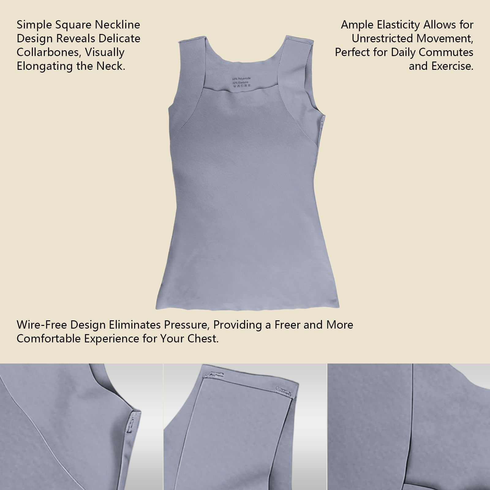 Square-Neck Padded Bust Tank Top