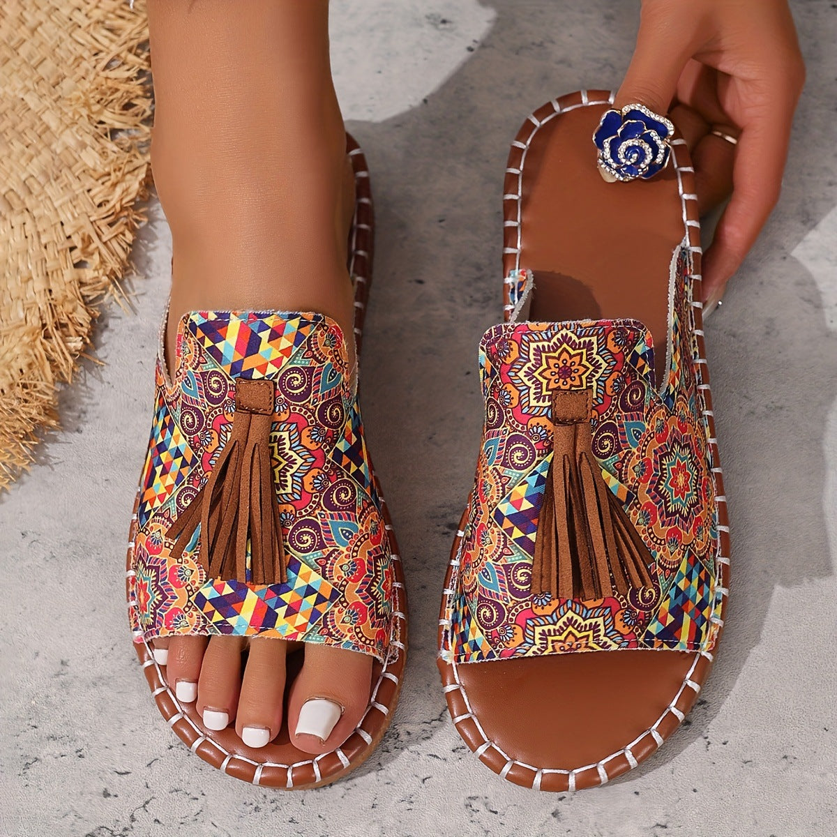 Embellished Flat Roman Sandals