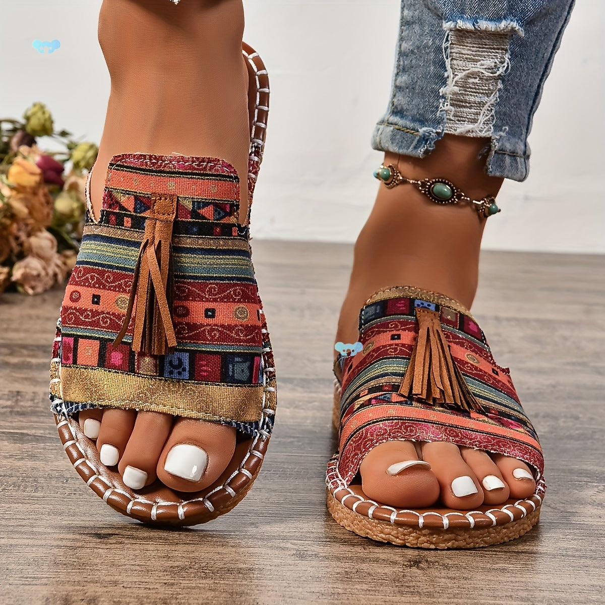 Embellished Flat Roman Sandals