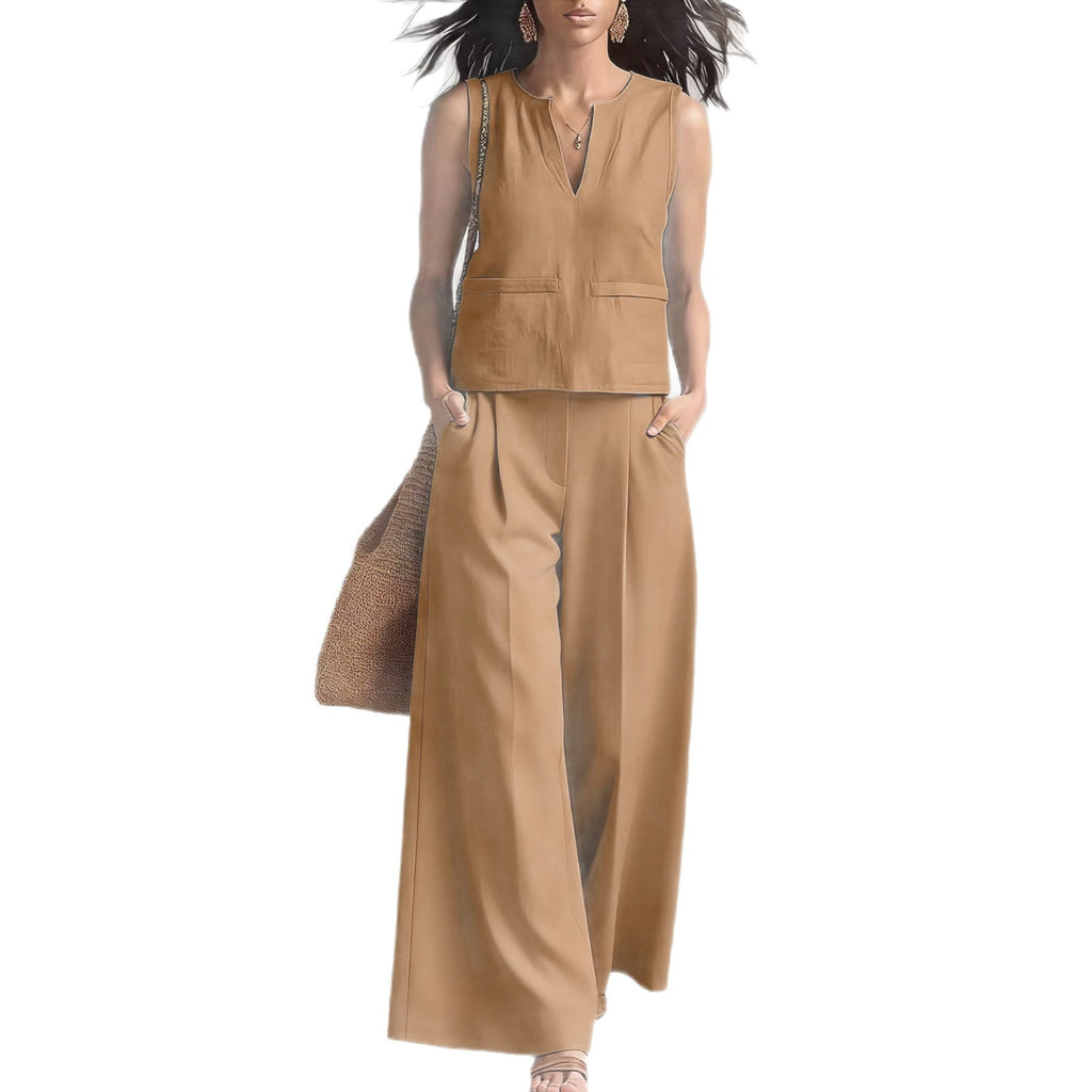Vest And Wide-leg Pants Set