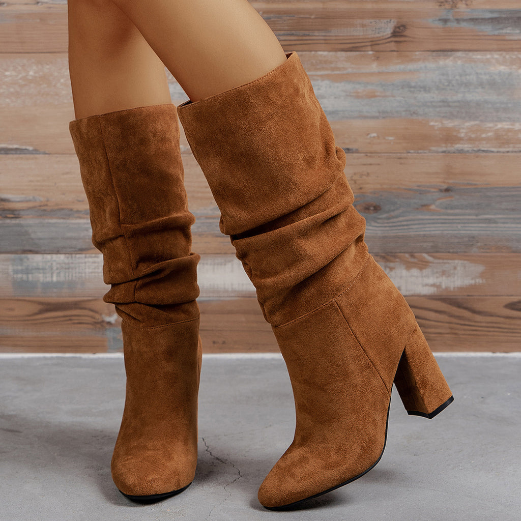 Suede High Square Heel Boots