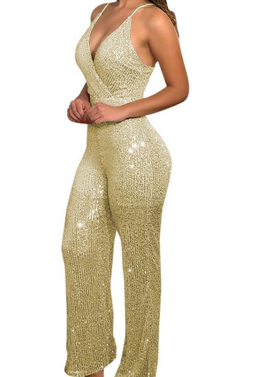 Sequined V-neck Jumpsuit With Spaghetti Straps