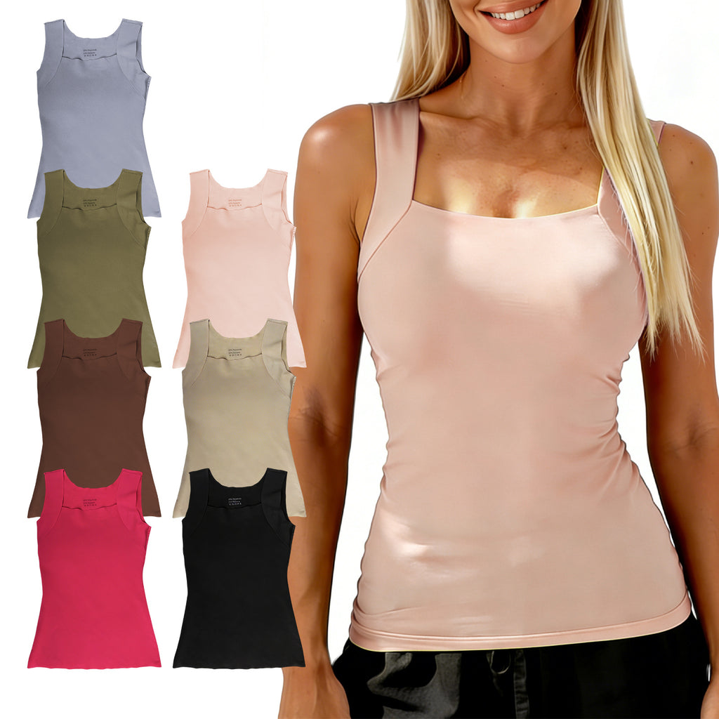 Square-Neck Padded Bust Tank Top
