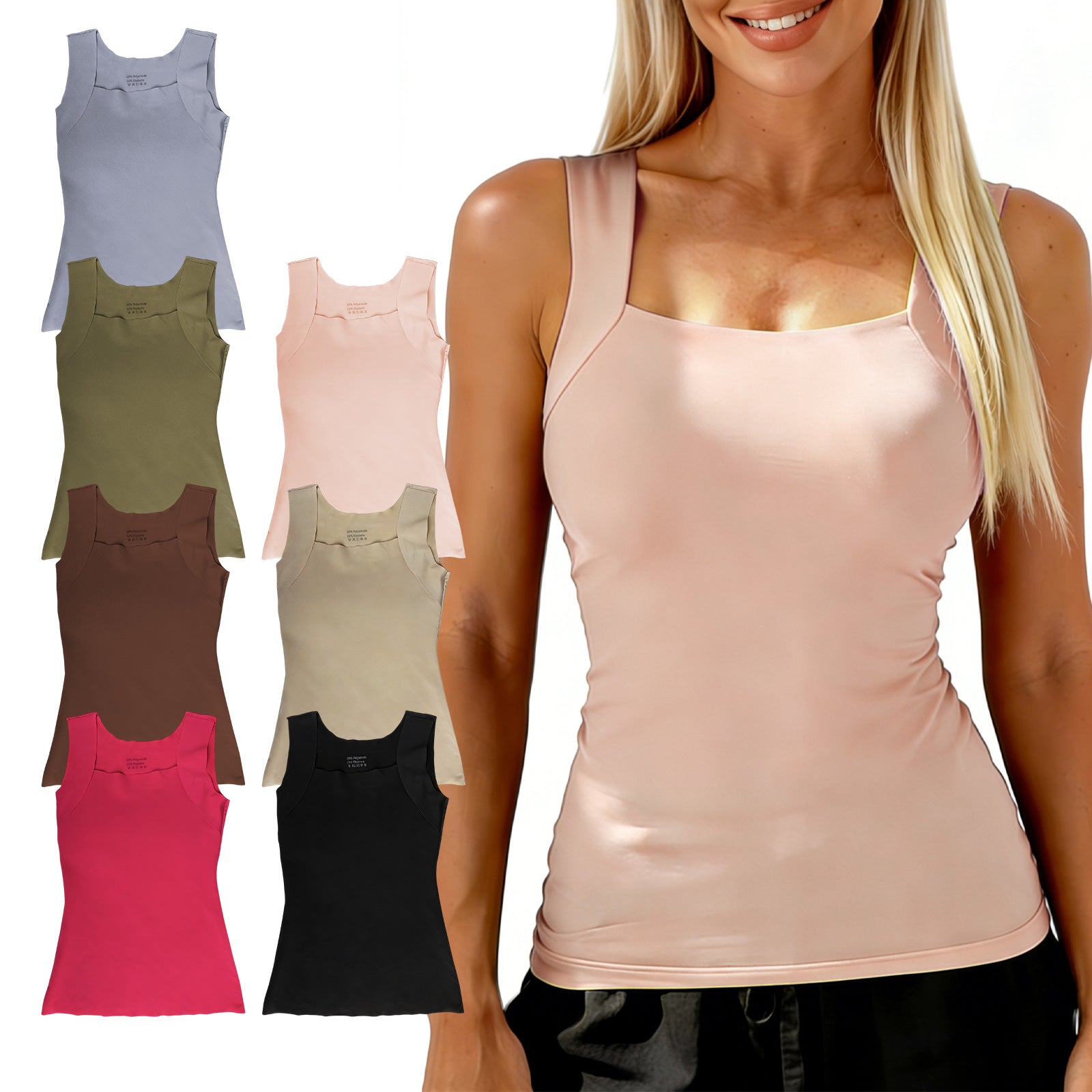 Square-Neck Padded Bust Tank Top