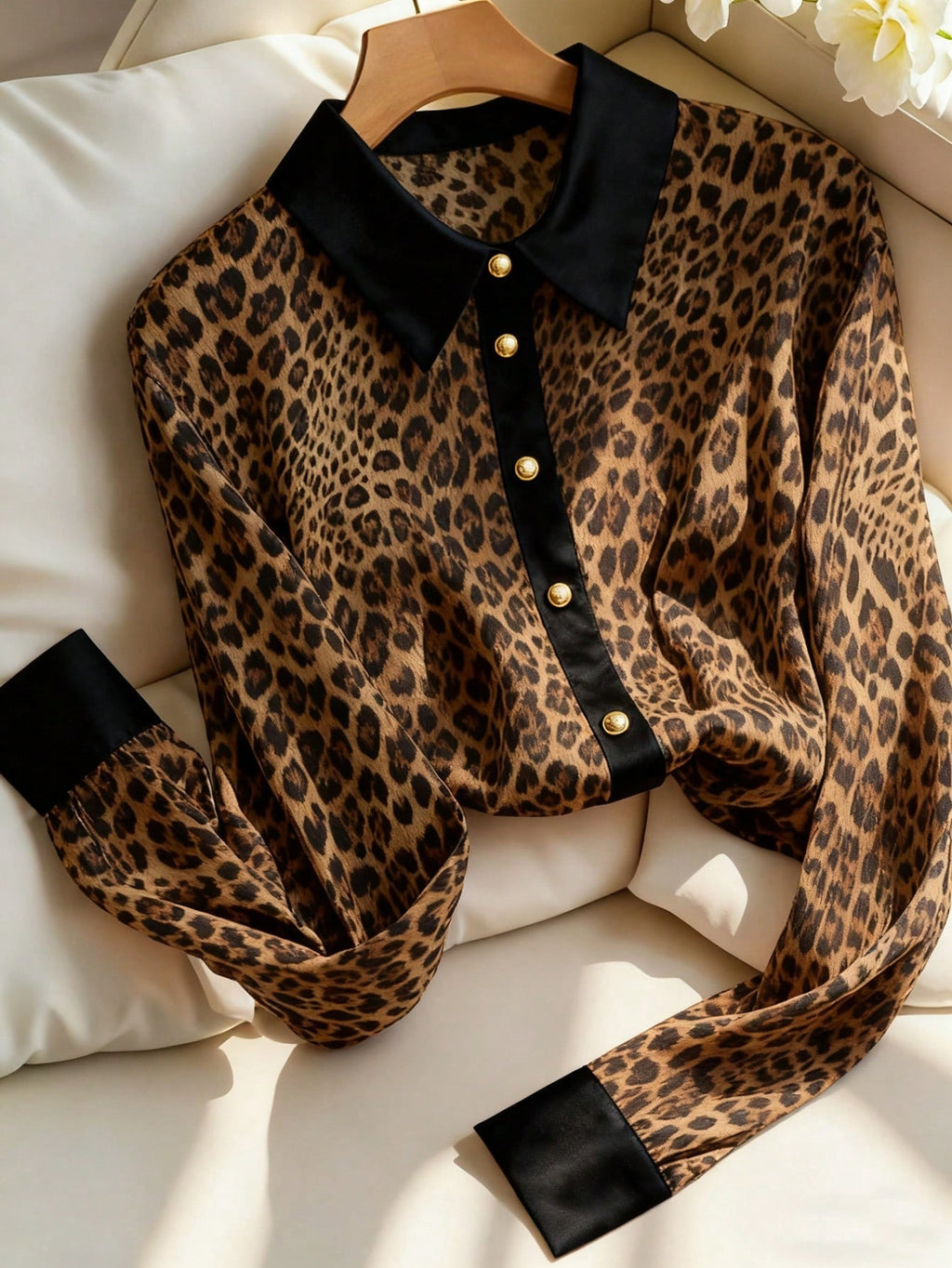 Leopard-Print Loose Button-Up Blouse
