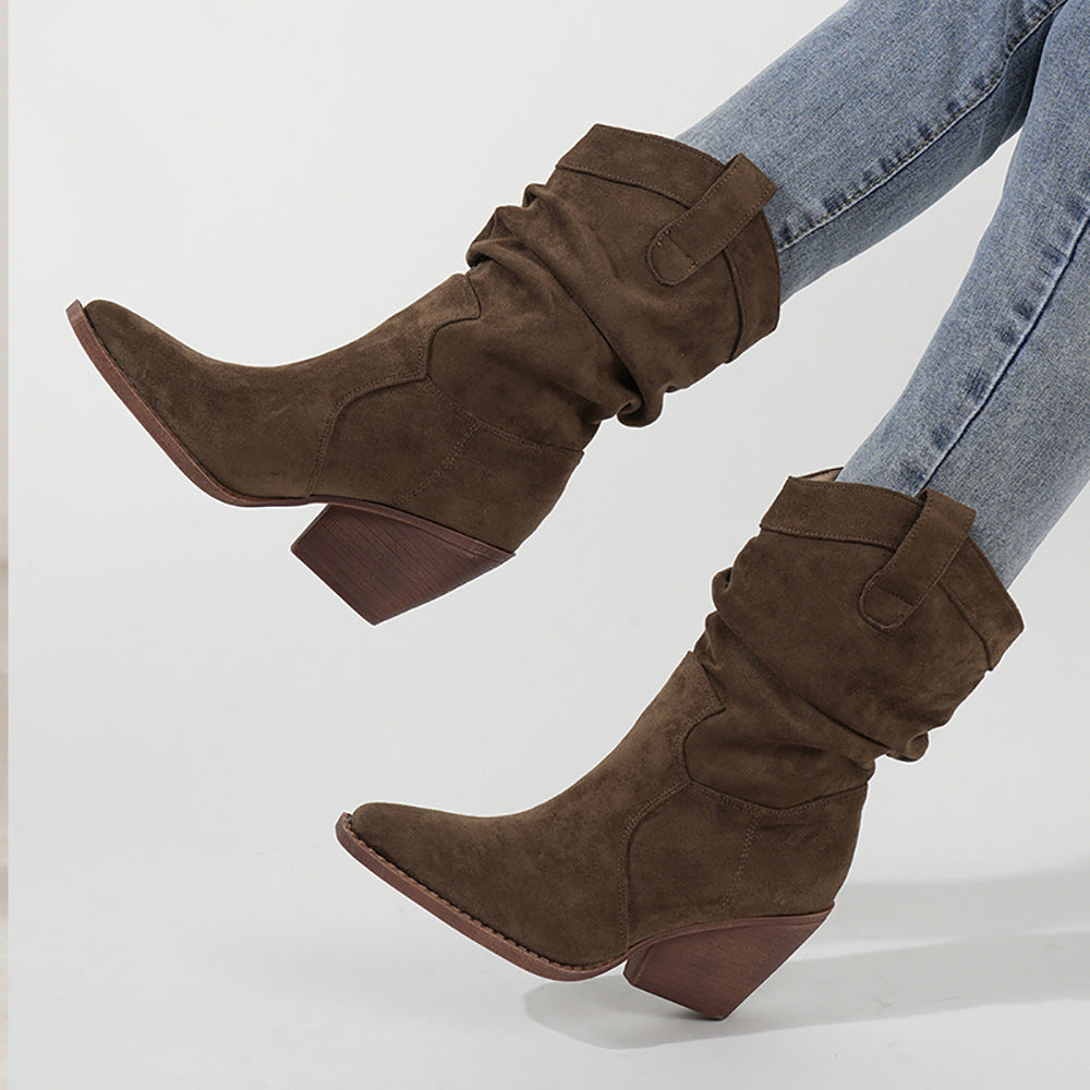 Western Chunky Heel Mid-Calf Boots