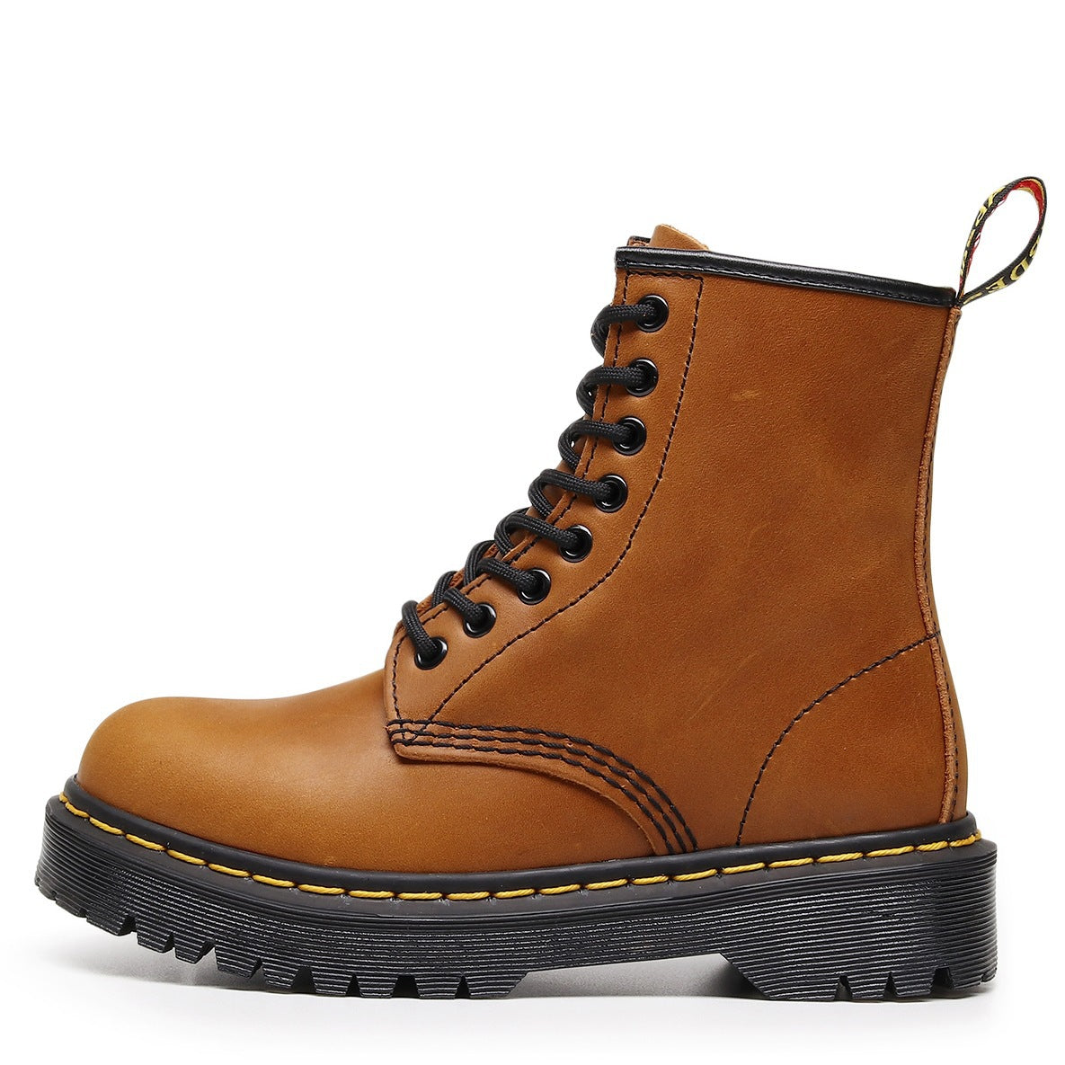 Full-Grain Leather Lace-Up Block Heel Boots