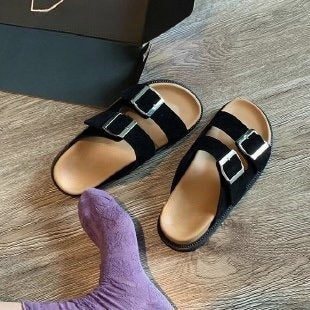 Buckle Strap Microfiber Sandal