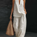 V-neck Halter Sleeveless Casual Women's Set