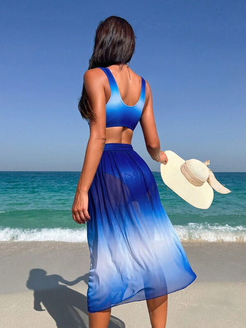 Blue Bikini Set with Wrap Skirt