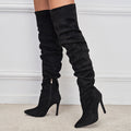 Suede Pointed-Toe Stiletto Boots with Side Zipper