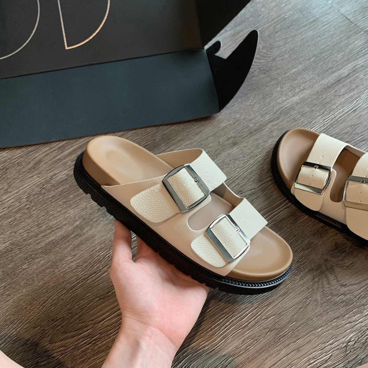 Buckle Strap Microfiber Sandal