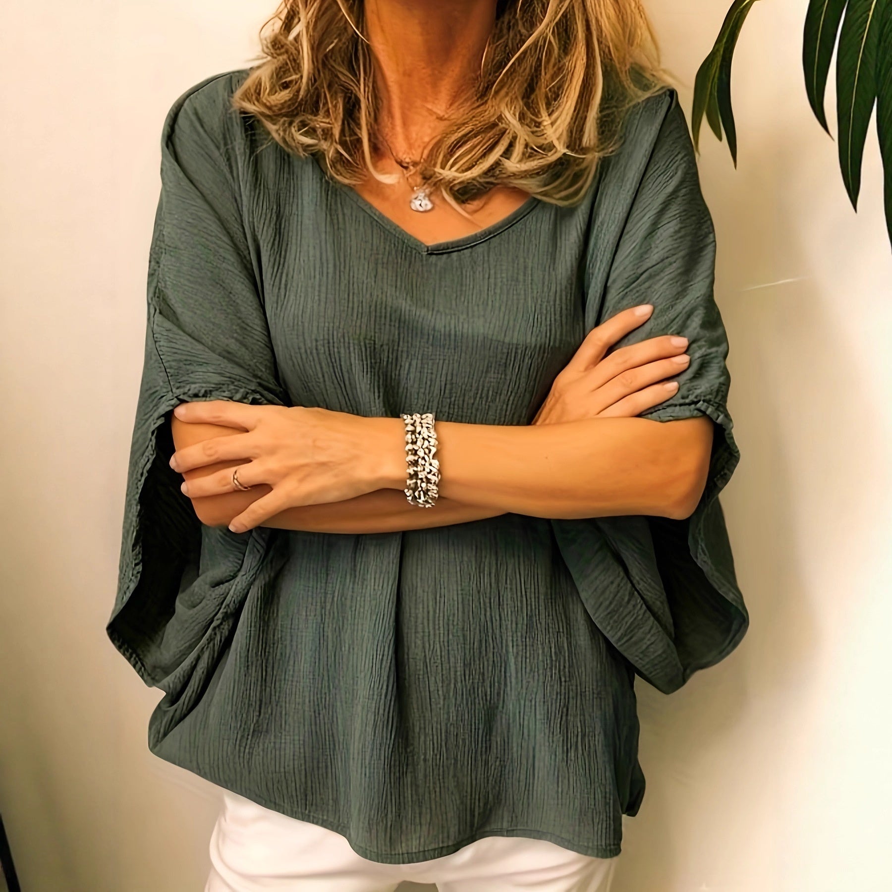 Batwing Cotton-Linen Blouse
