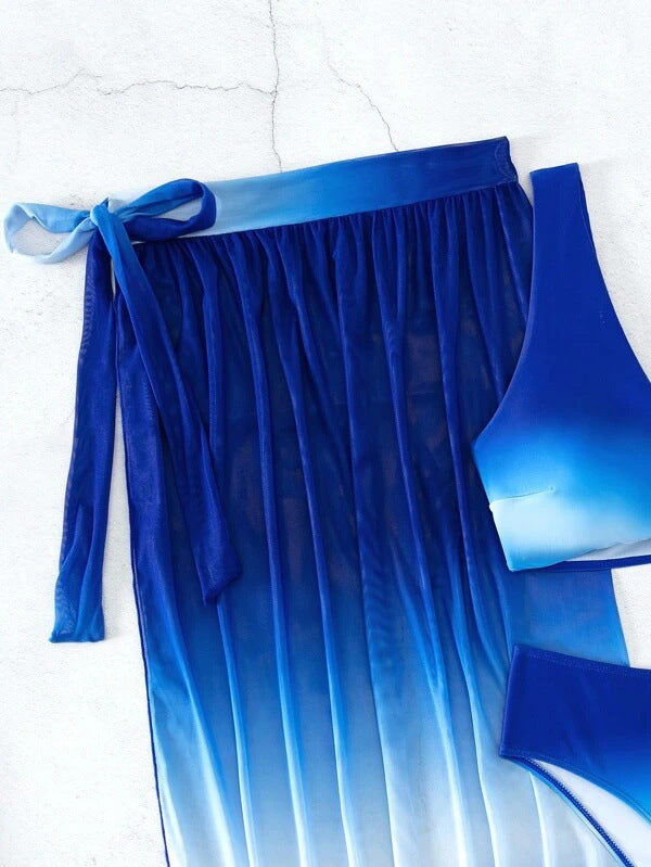 Blue Bikini Set with Wrap Skirt