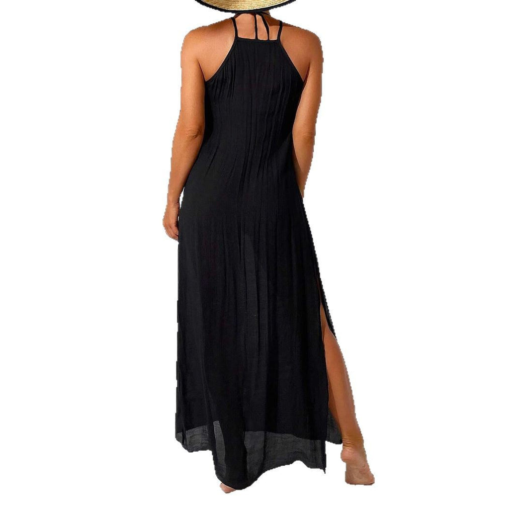 Hollow-Out Lace Halter-neck Long Dress