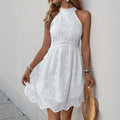 White Lace Halter Sleeveless Mini Dress