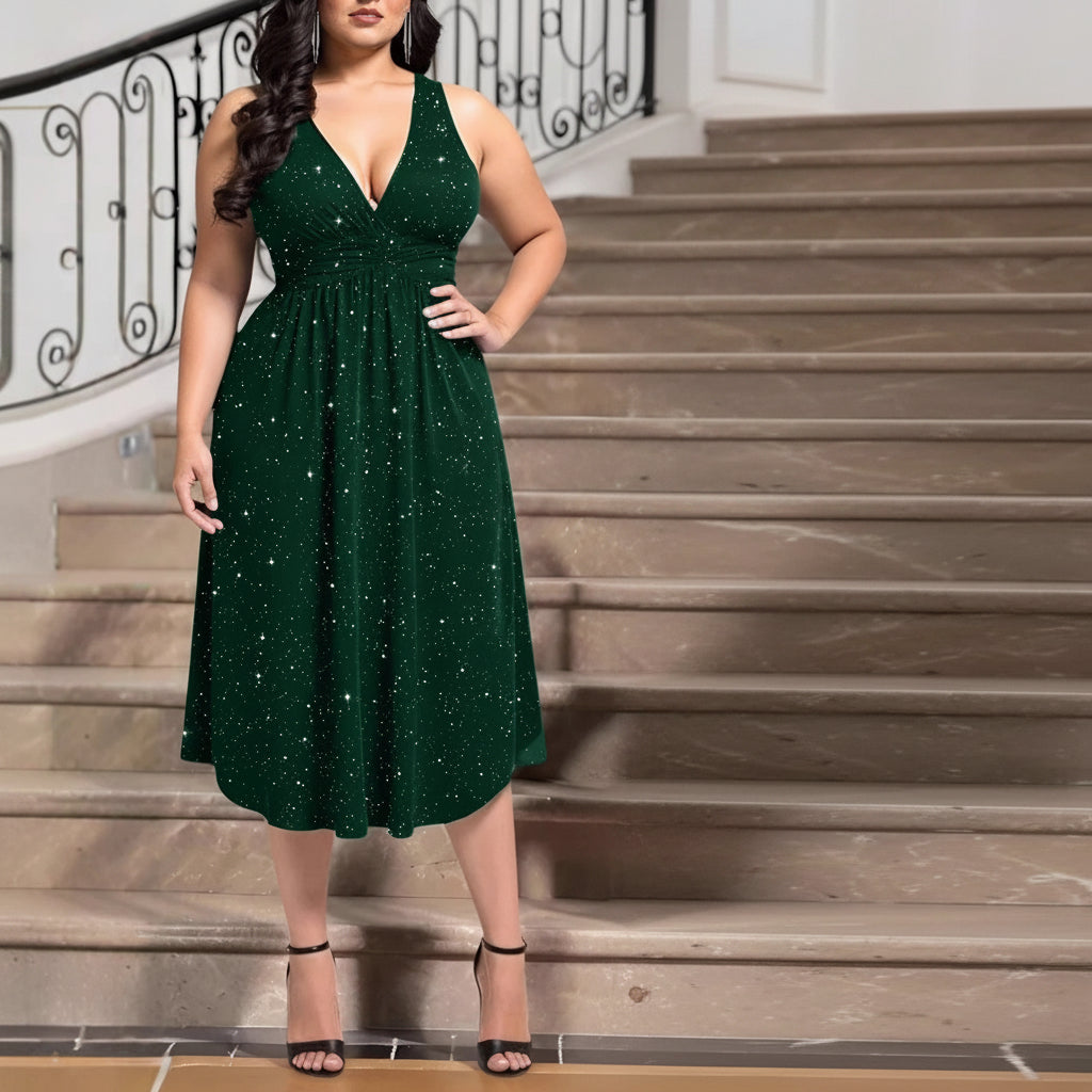 V-Neck Pleated Dress