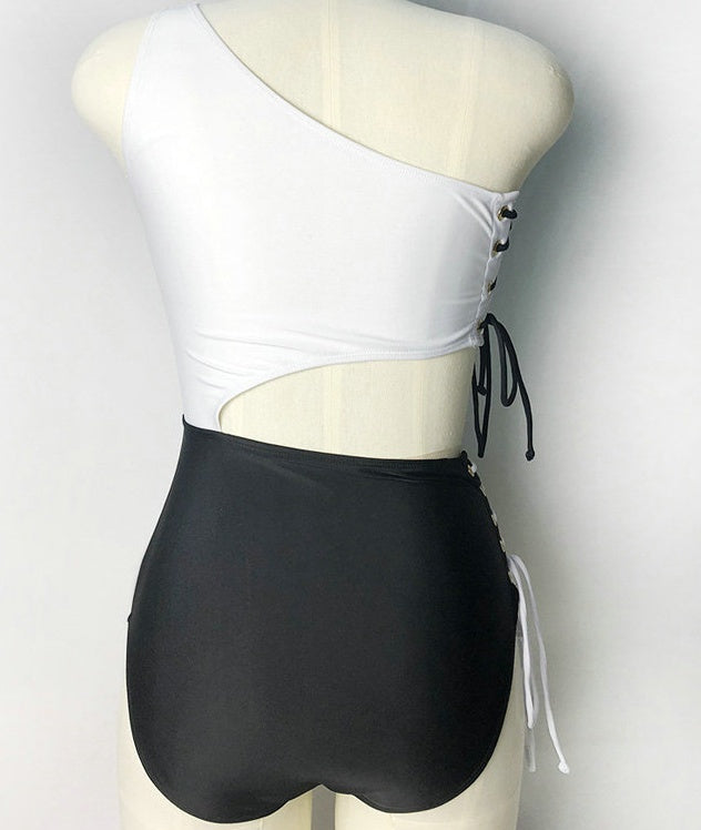 Black & White Off-Shoulder Two-Piece Lace-up Bikini