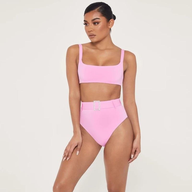 High-Waist Rhinestone Two-Piece Bikini Set