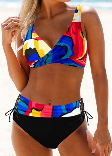 High-Waist Lace-Up Bikini Swimsuit