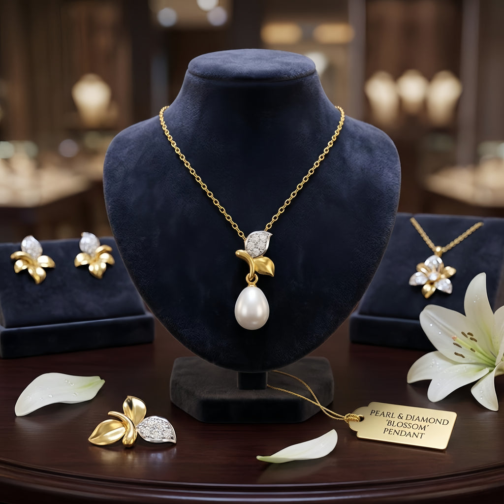Sterling Silver Floral Pearl Drop Necklace