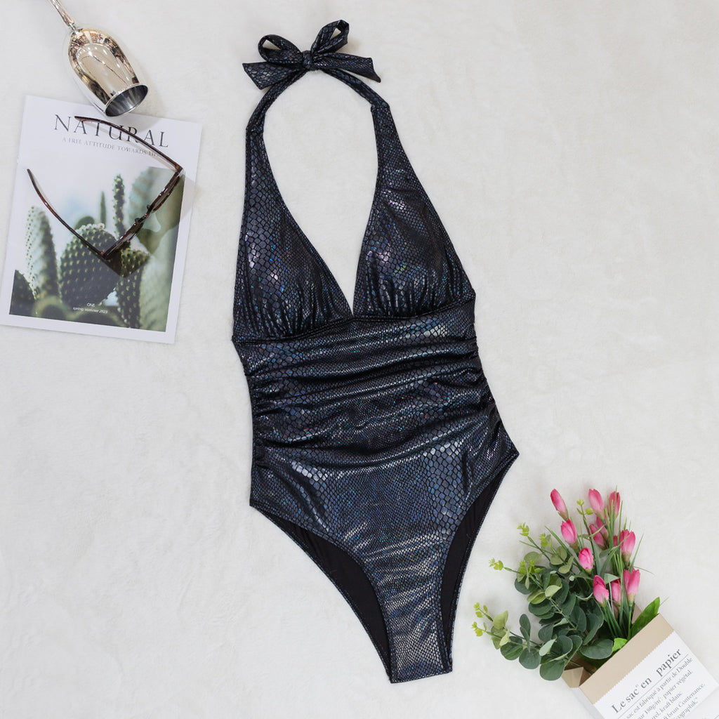 Black Snakeskin One-piece Bikini