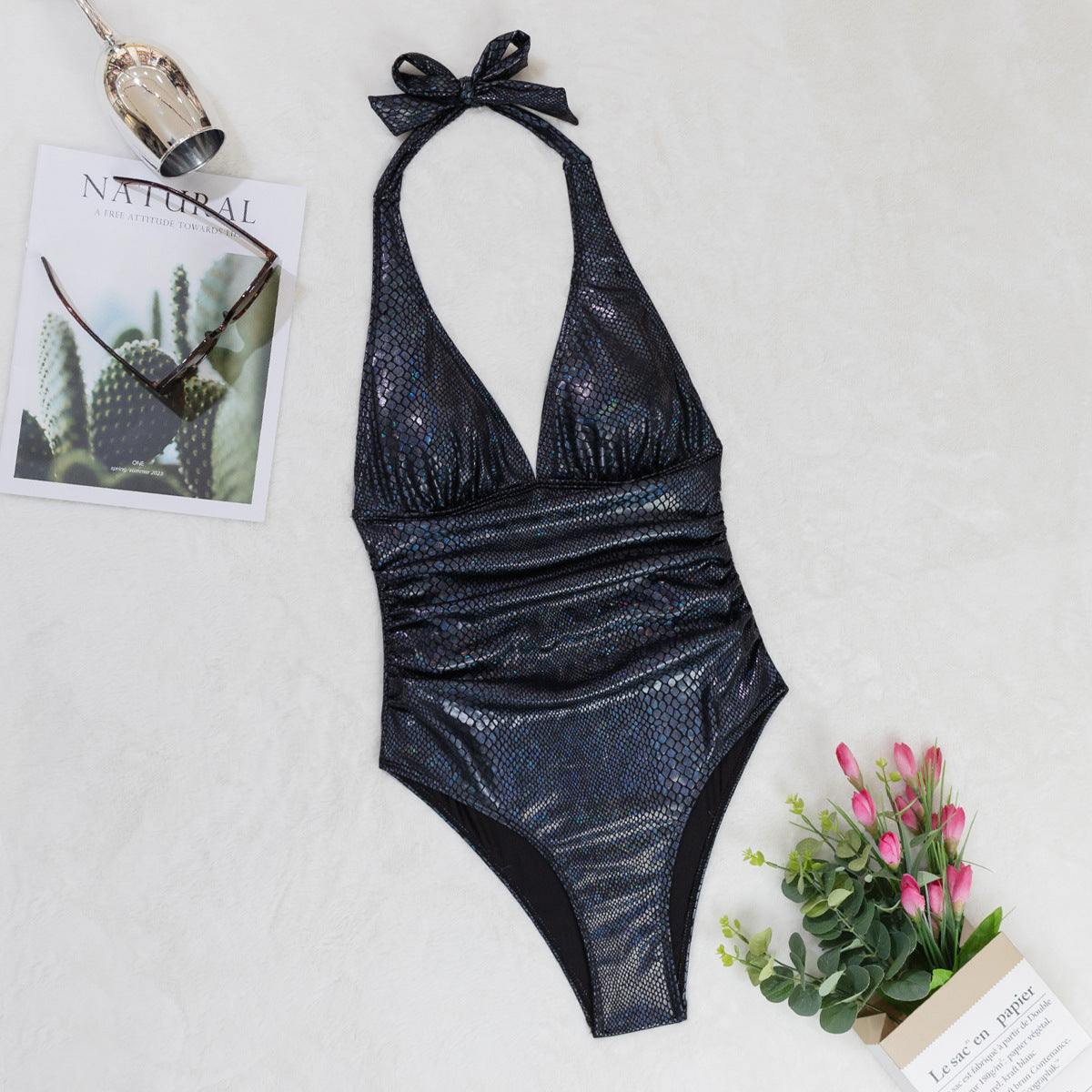 Black Snakeskin One-piece Bikini