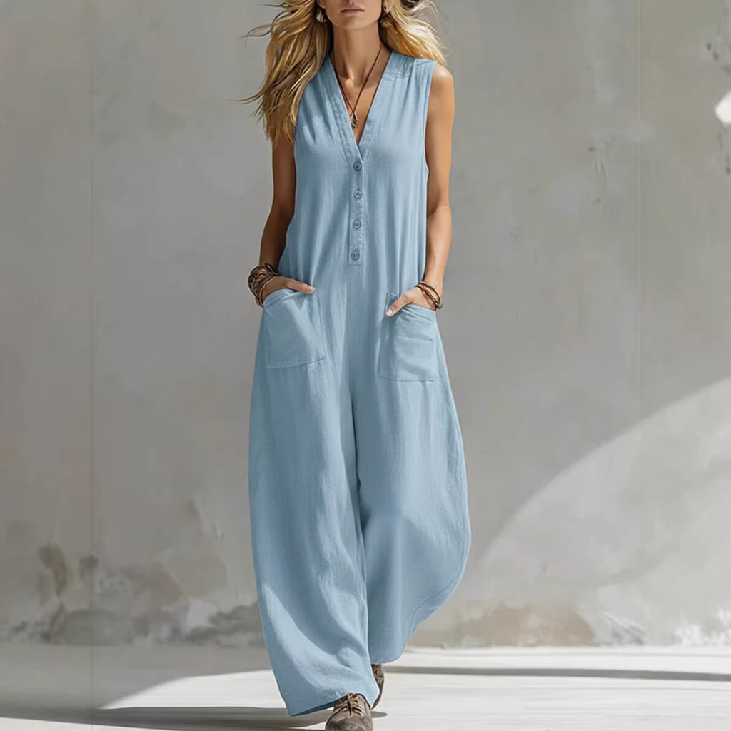 Relaxed Linen-Blend Sleeveless Jumpsuit