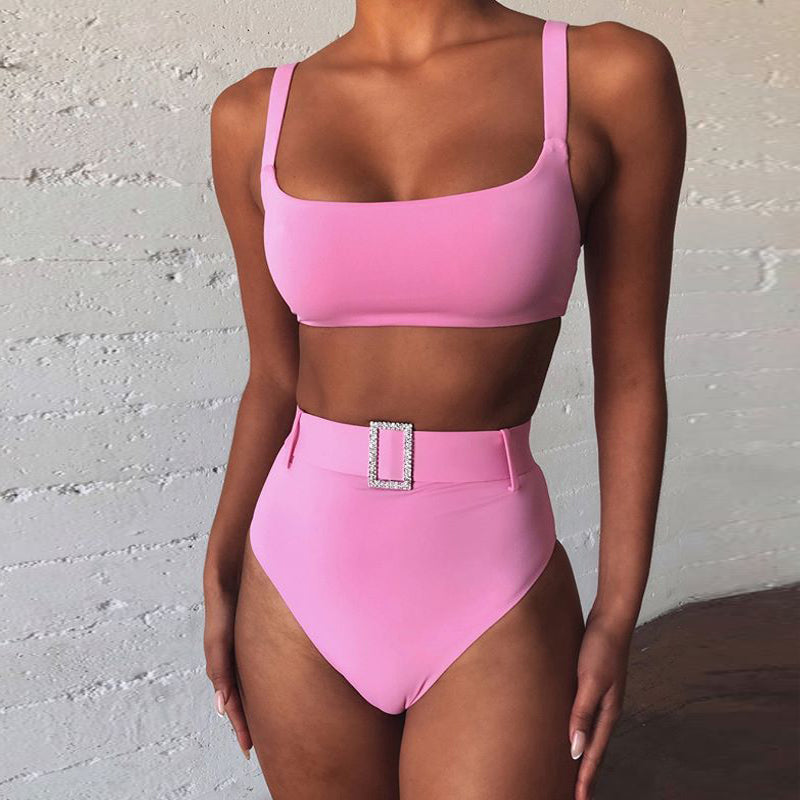 High-Waist Rhinestone Two-Piece Bikini Set