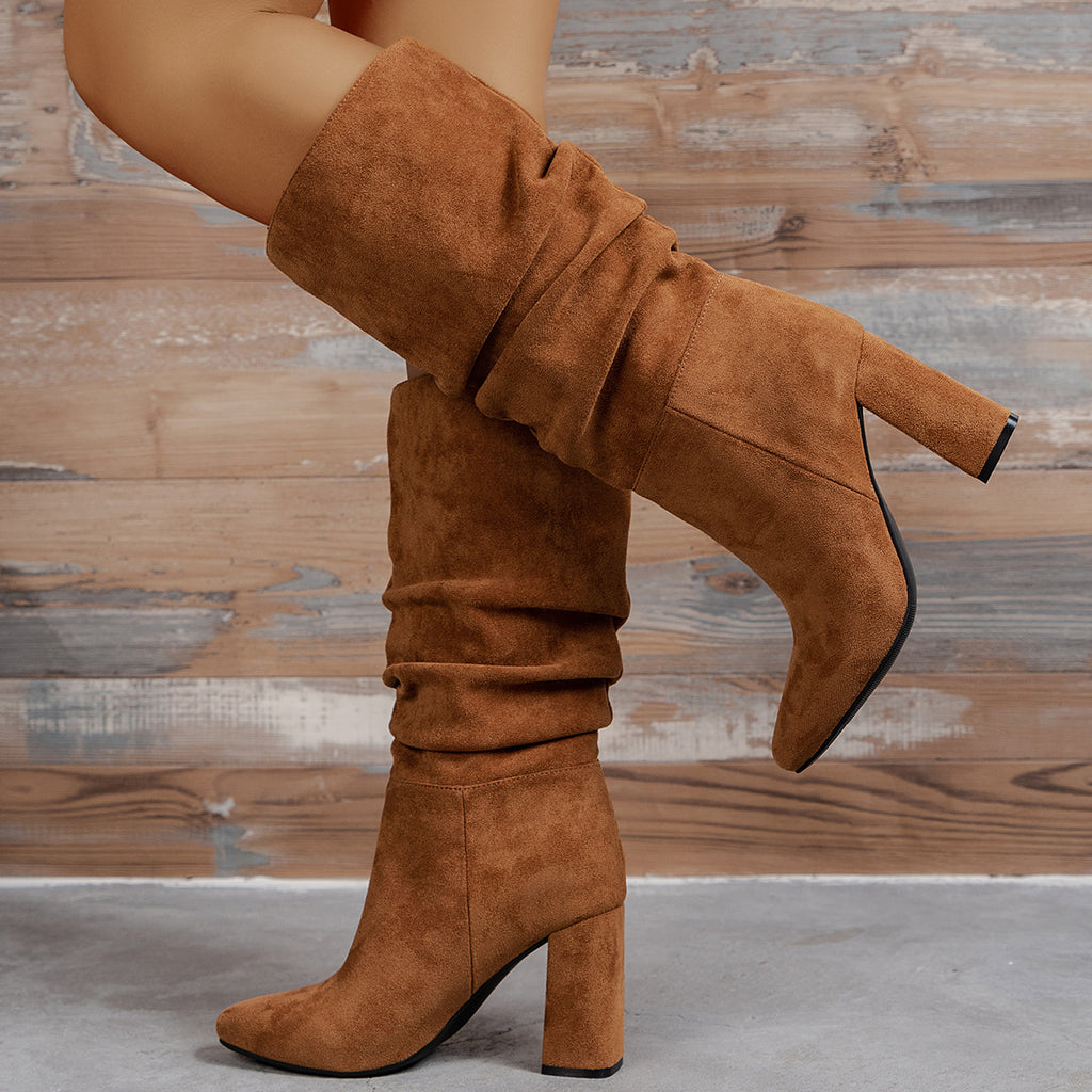 Suede High Square Heel Boots
