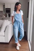 Sleeveless Wide Leg Cotton Overall Jumpsuit