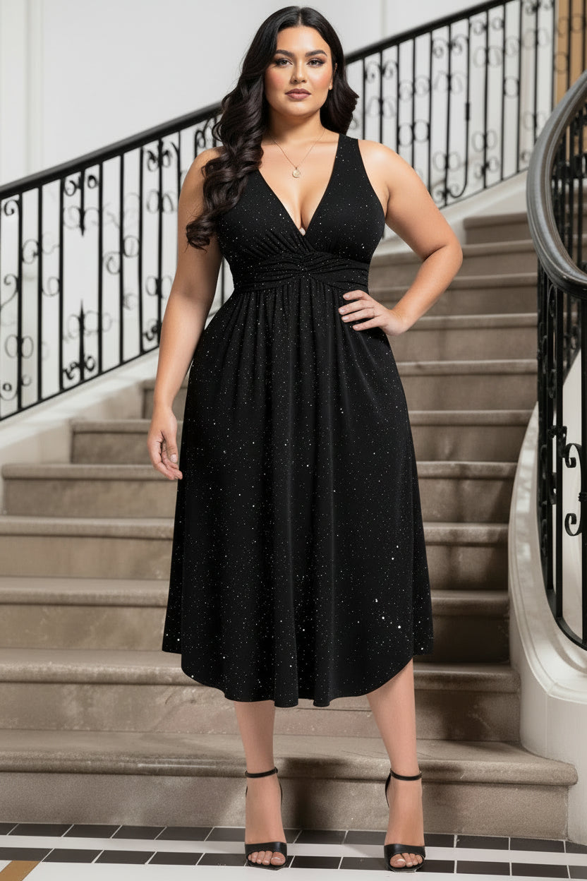 V-Neck Pleated Dress