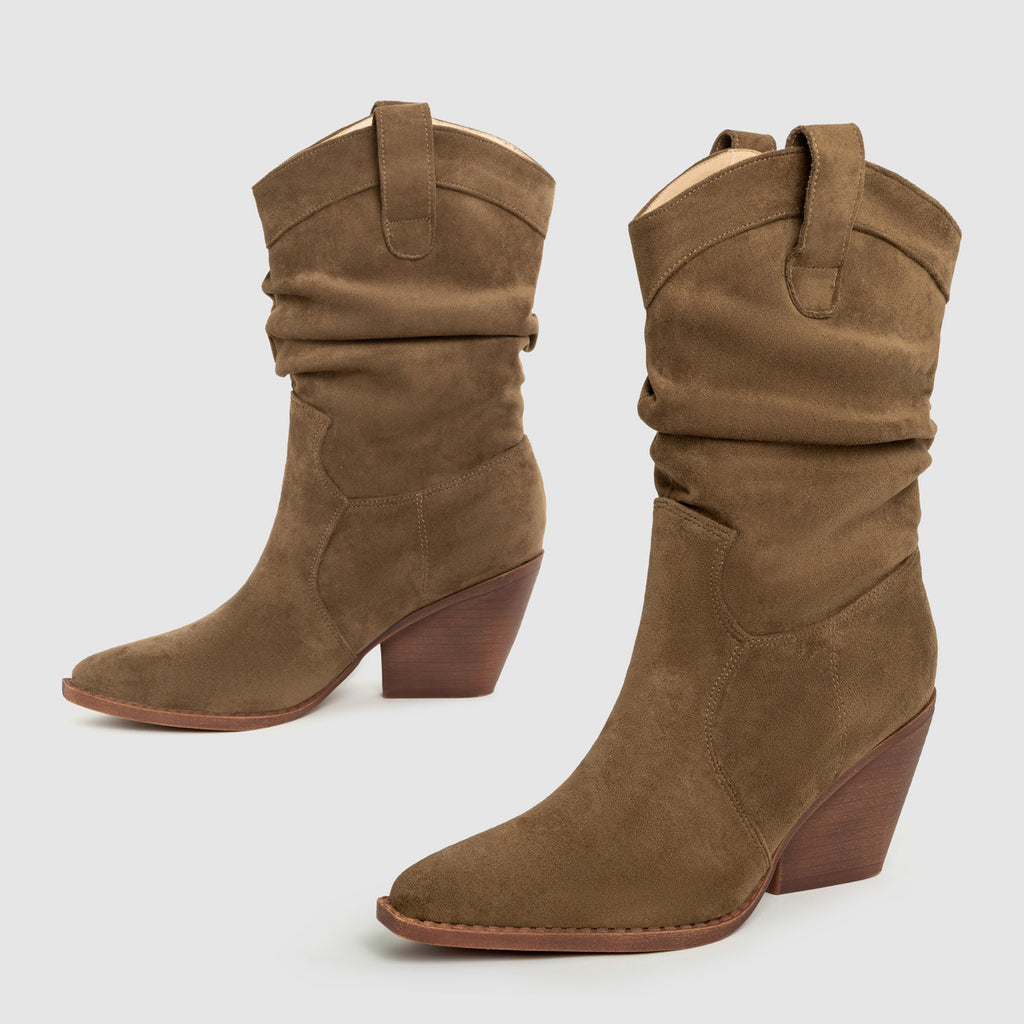 Western Chunky Heel Mid-Calf Boots