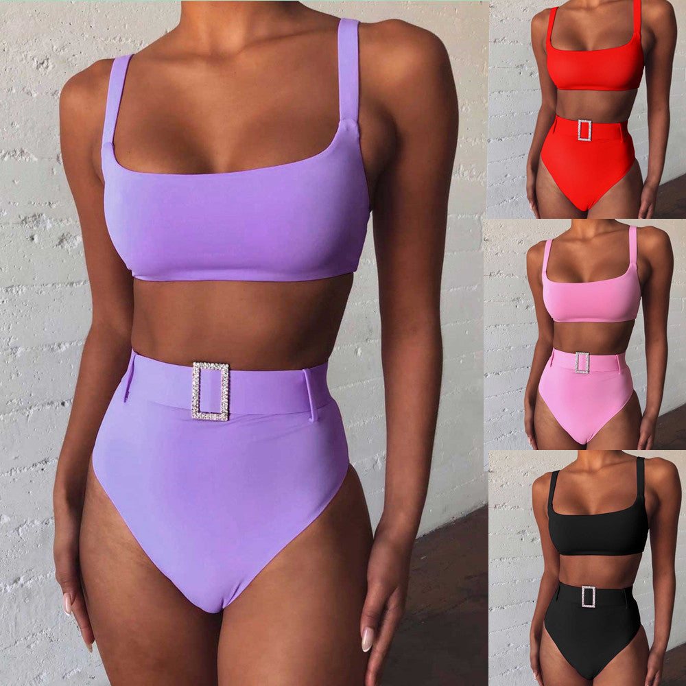 High-Waist Rhinestone Two-Piece Bikini Set