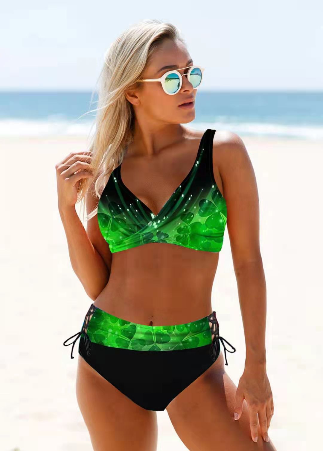 High-Waist Lace-Up Bikini Swimsuit