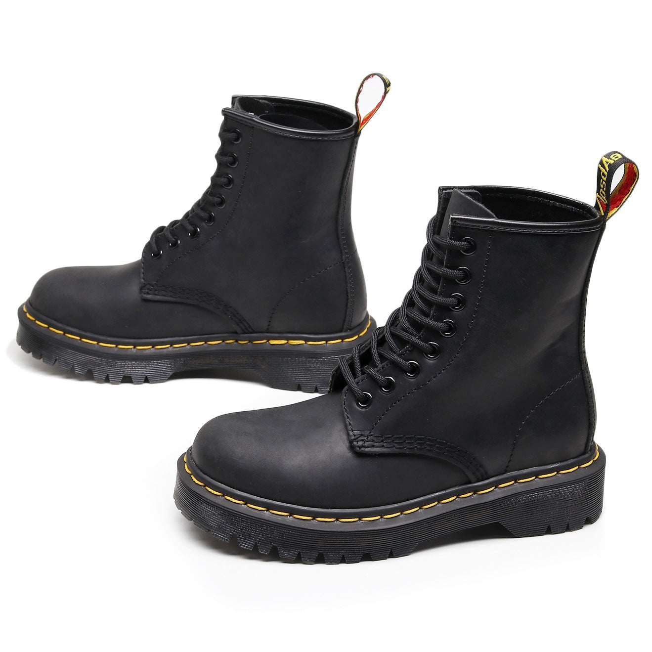 Full-Grain Leather Lace-Up Block Heel Boots