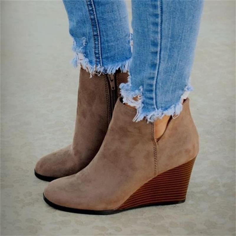 Suede Wedge Heel Ankle Boots